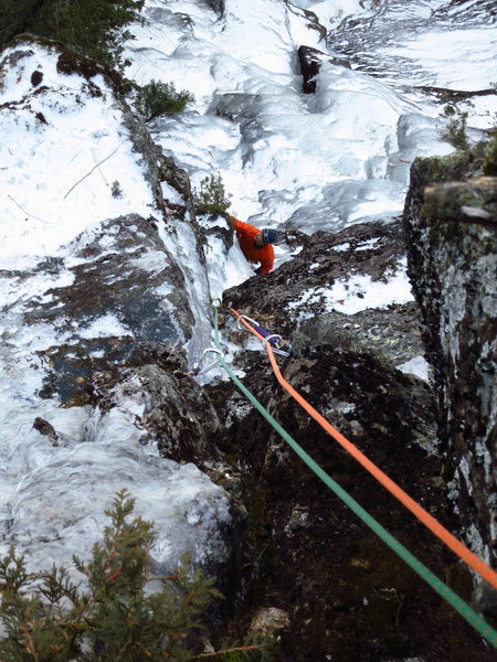 Nearing the top of the corner.