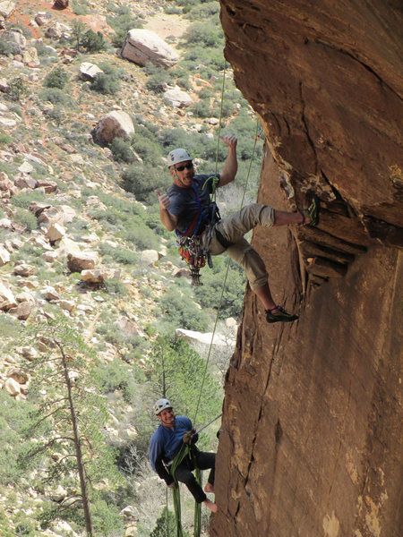 "Hanging out" over the roof after the big fall.