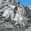 Great beta photo with route lines, names, and ratings for the entire Crag.