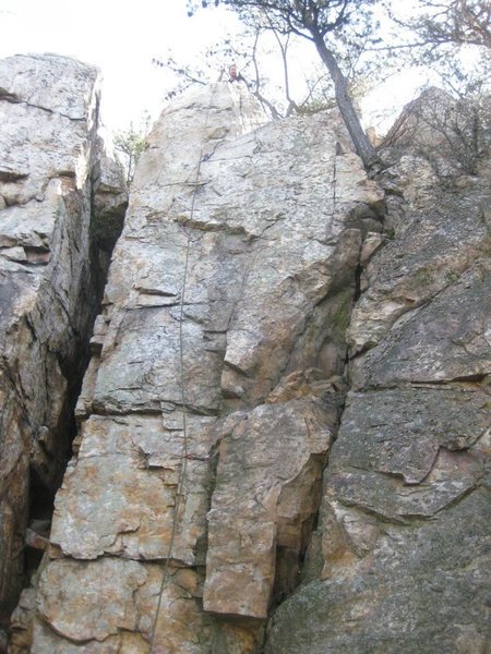 Luke Bollinger after the first accent of Rezerection 5.9+R at Brown Rock in Pond Bank, PA.