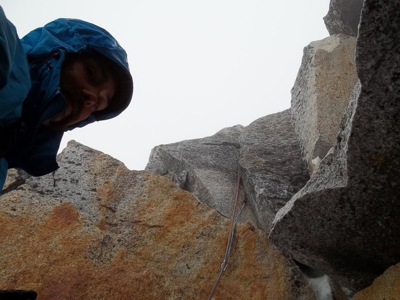 Rock climbing in the rain in double plastic mountaineering boots is brutal.