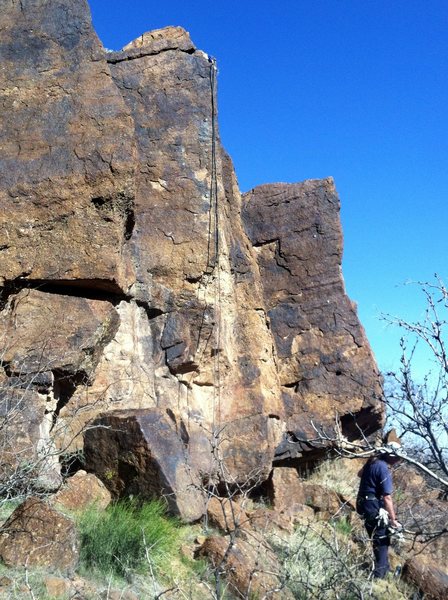 The rope is hanging on The Shotgun Shuffle. Combing Up Sars can be seen in the background.