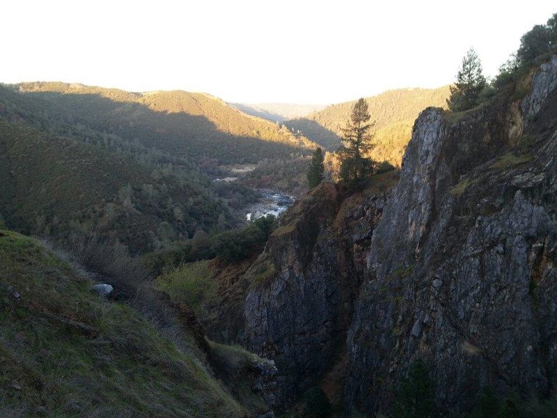 overlook at the cliffs on a beautiful spring evening, first bit of th Wreckage wall can be seen on the right of the frame.