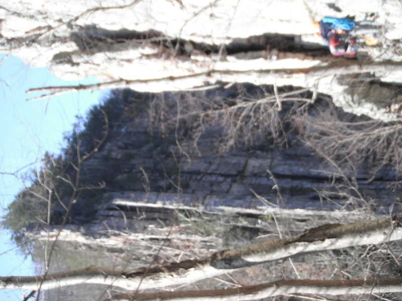 Terrible photo however you can somewhat gauge the scale of the place. Across the way is the Southern Pillar that has some uber classics and the climbers you see are the far South end of South Peaks East Face at the base of Skyline Traverses first pitch. Minimum 4 pitches to the summit from here no matter how you take.