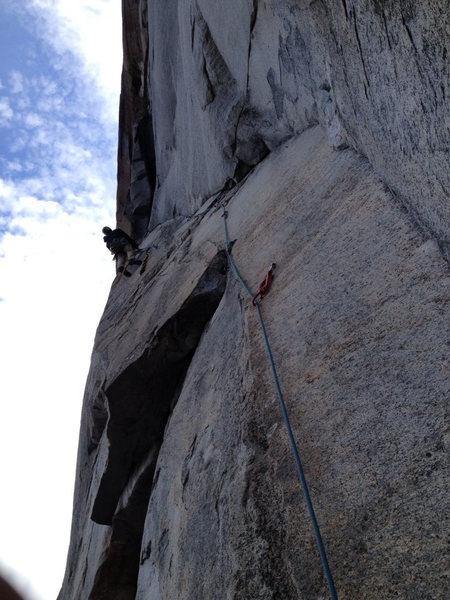 Thomas Skinner aiding out the 3rd pitch of GM(picture and belay by Alex Willis.