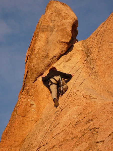 Crux move by Susanna Domancich on a 5.9<br>
Route E at Casa Diablo