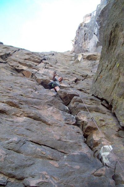 Mike Arechiga on new fun 5.10b route on The Gorgeous Towers, it's to the left of Gorge Corner.
