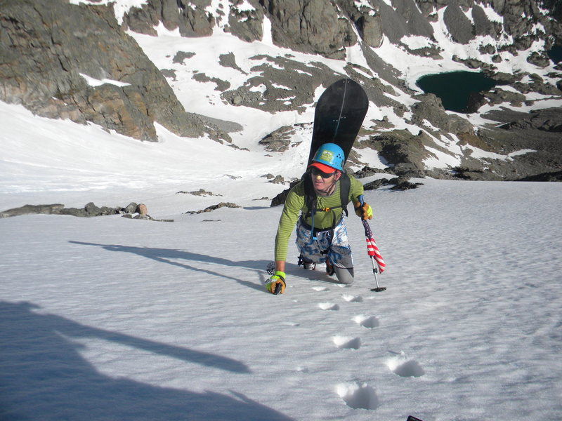Aaron Miller climbing great snow on PT snowfield.
