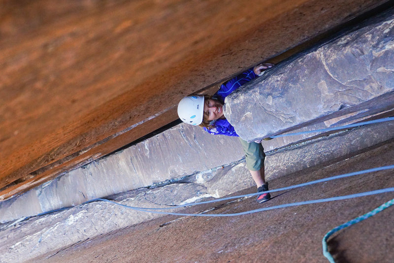 Going over the signature hump on the chimney pitch.