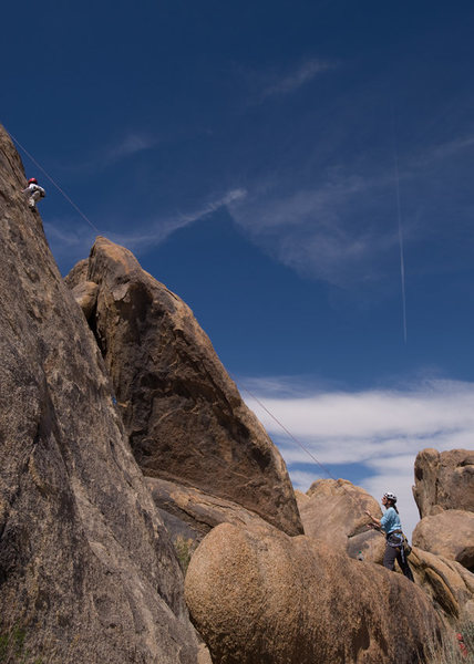 Bryson (at 6 years old) climbs Eye for an Eye, in the Alabama Hills.