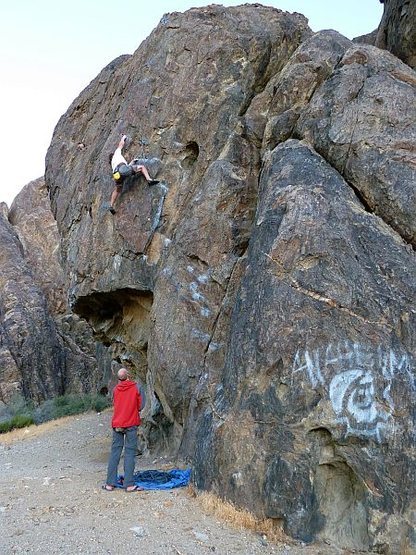 Climbers on Espresso (5.10c) while Captain Zig-Zag watches approvingly, NJC