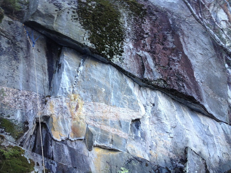 The route follows the traversing crack under the overhang