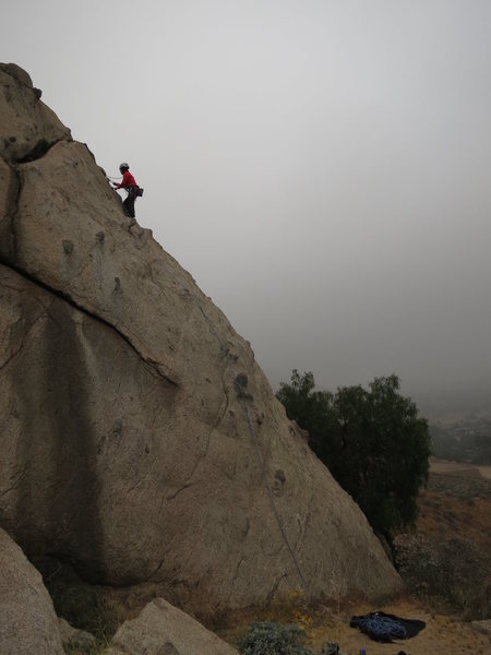At the top of Pimple Patrol on Knob wall. The start of the route is the crux!
