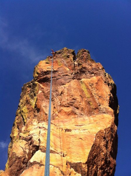 Austin getting psyched to start the amazing and airy rappel off of The Maiden!