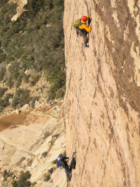 The Rougeux Brothers, Mike (belaying) and Brian high on Eagle Dance. Photo from LT29 - Drew Peterson