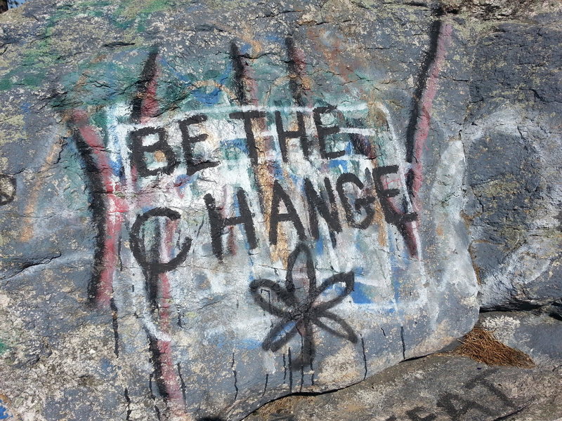 Graffitti at Rock Rimmon. Hey, at least it's got a positive message...