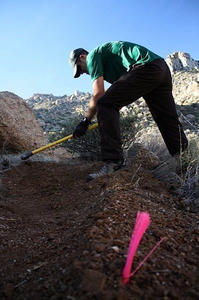 Mike putting finishing touches on the climber's trail to Sven Tower III, McDowells Mtns Scottsdale AZ