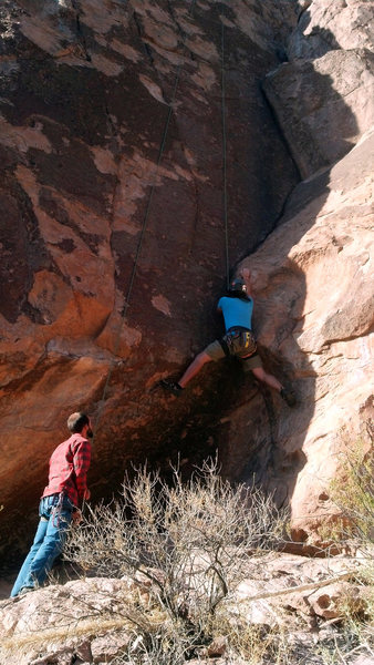 Stephen Peinado working on the cruxy start<br>