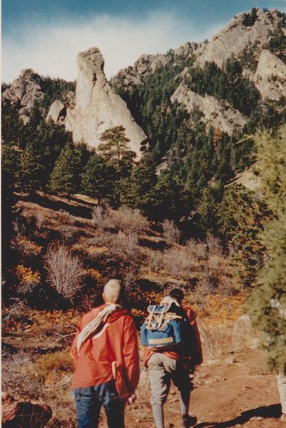 Rodger Raubach and Alan Carlson on the way to climb the North Face Route, Fall, 1959.