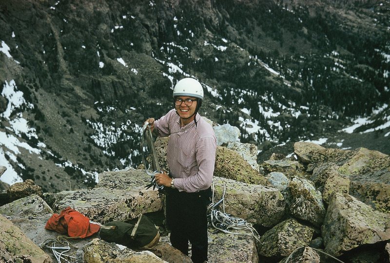 Rodger atop the Second Buttress after a hybrid climb of the Love Route and Englishman's Route; June, 1961.