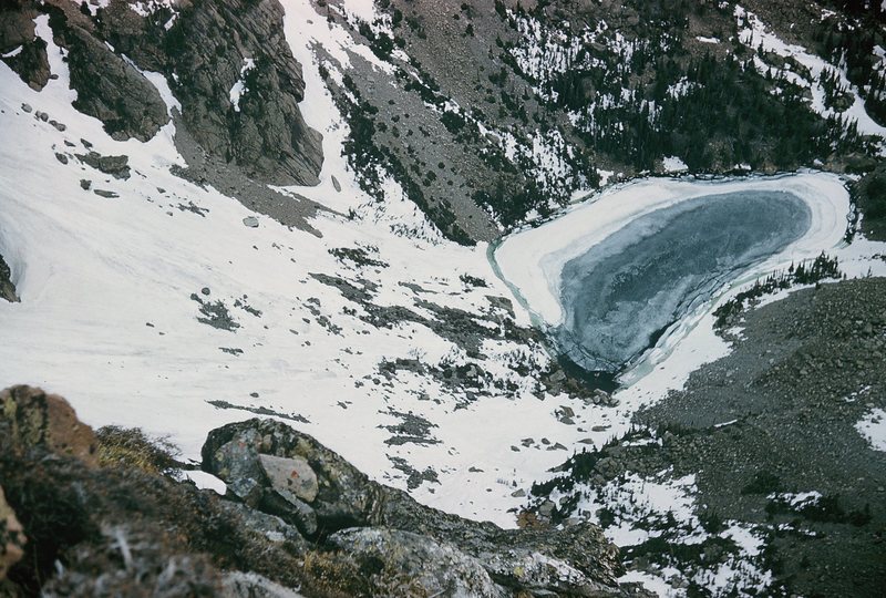 Emerald Lake, far below the Second Buttress routes.