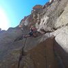 Mike Arechiga on the super fun route,Gorge Corner.5.9
