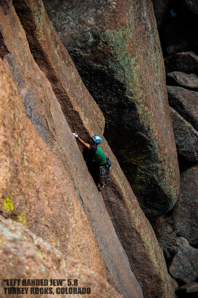 Unknown climber cruising "Left Handed Jew". Turkey Rocks, Colorado.