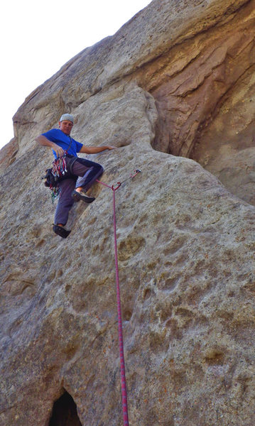 Starting up the arete of Overhanger