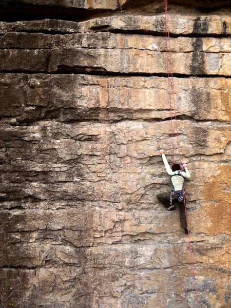 Me on TR cleaning Shane. Super fun climb, mostly a ladder straight up. (Photo by Alex Leonard)