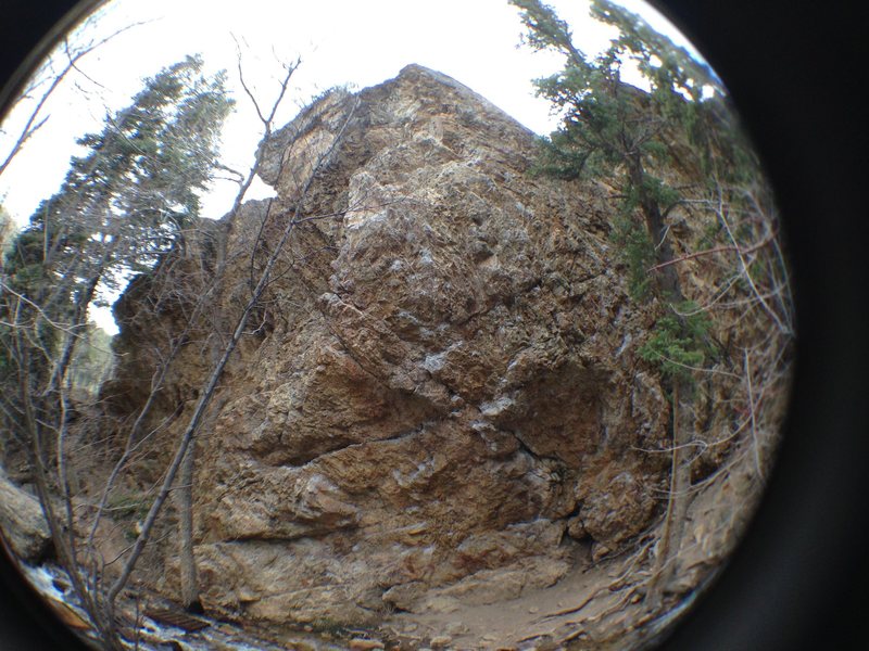 Fish eye photo of the entire Pile, only way to get the entire rock in the photo. Left, dog, right, all are in this photo