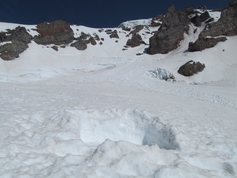 Oh my... Alpha angle! This camp was almost hit by serac debris from the Kautz Glacier at the base of the Finger and Wilson Head Wall. The Wilson Cleaver between 9,000ft and 9,800ft provides the best and safest camping.
