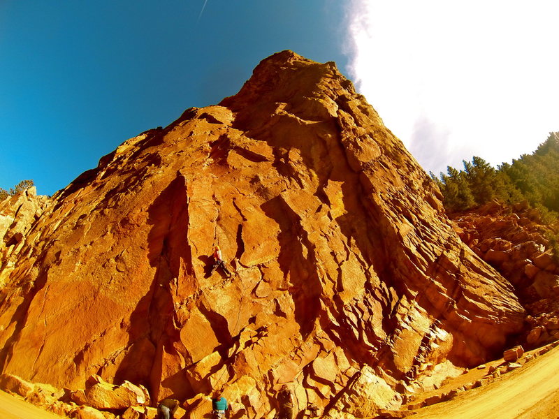 Climber on the first pitch of Bastille Crack.