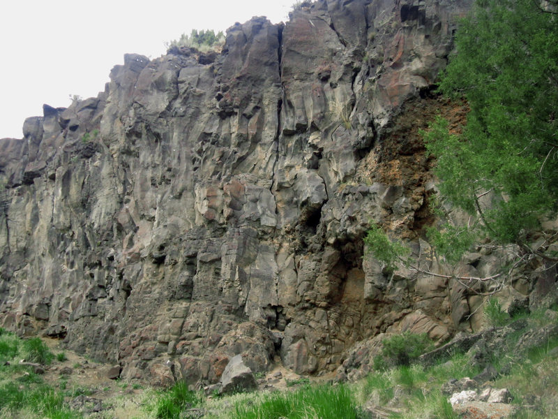 This route ascends the obvious inside corner crack. Rock is mostly solid and takes good gear. Can be climbed with traditional or bolt protection.