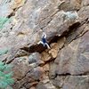 Cheri Ermshar climbing Overhang 5.9. Photo by Floyd Hayes.
