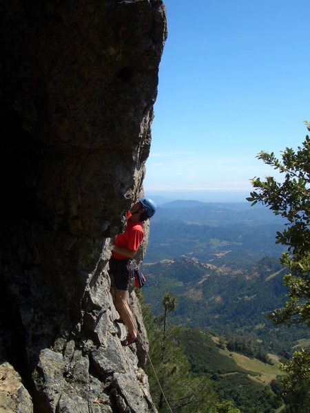 Floyd Hayes leading Night of the Crash Test Dummies 5.10a. Photo by an unknown climber.