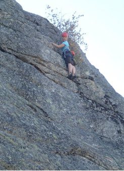Shae eyeing the crux of Fearless Fly