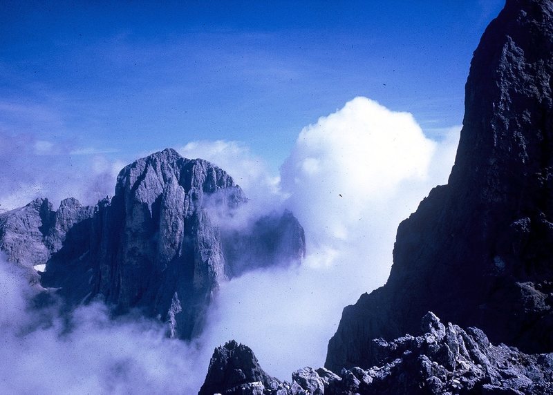 The massive form of the Pala di San Martino as seen from summit of Cima della Madonna.