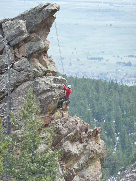Unknown climber toproping Happy Ending from Red Devil.