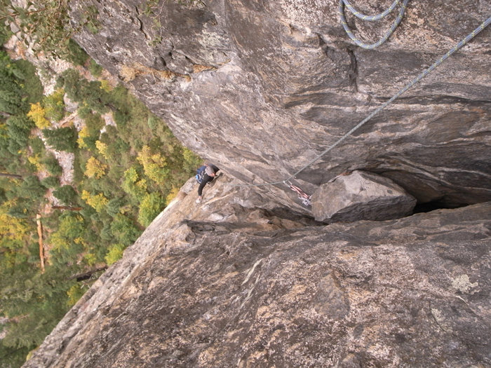 Bringing Matt up the 2nd pitch of Braille Book; Higher Cathedral Rock