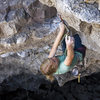 Robyn climbing "The Warm-Up" 5.10d at the Lava Tubes - Idaho
