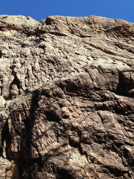 Looking up at the route with the very bottom not visible.