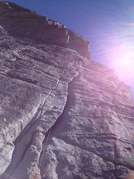 Top of offwidth. You can stem the two cracks as soon as you get spit out of the offwidth.