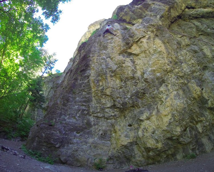 Climber on route. Almost to the top