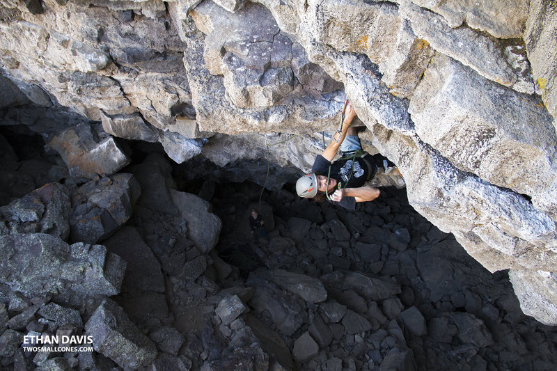 NOM NOM. JP cruises for a flash of "The Warm-Up" (5.10d) at the Lava Tubes - Idaho