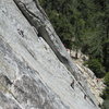 A different view of climbers on the second pitch. Leader is just above the crux moves. 6-15-13