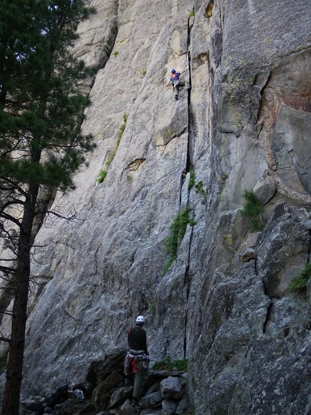 Jay higher up on the first pitch. The councilman on the belay.