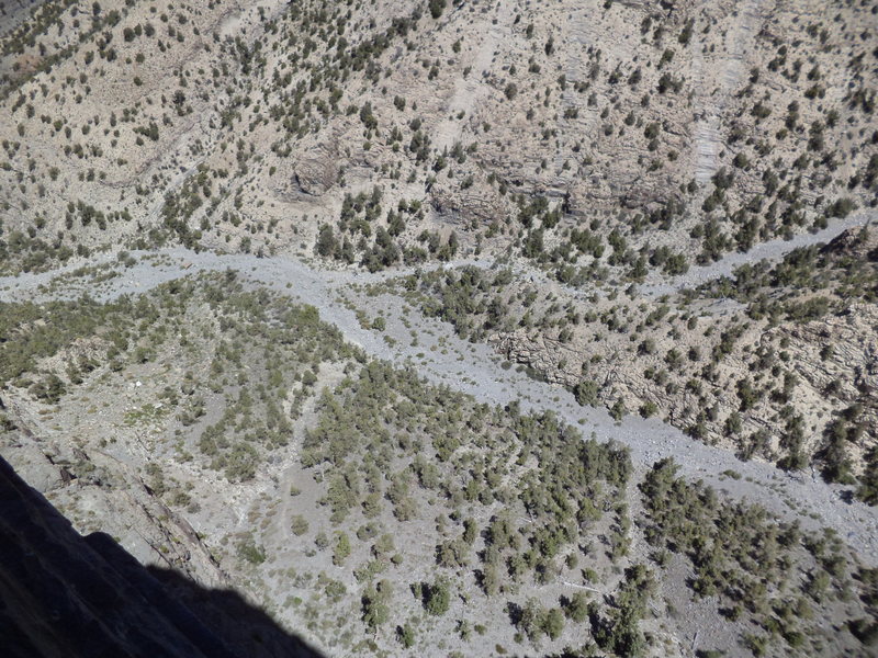 The exit gully up to the climb occurs literally right at the major fork in the wash.