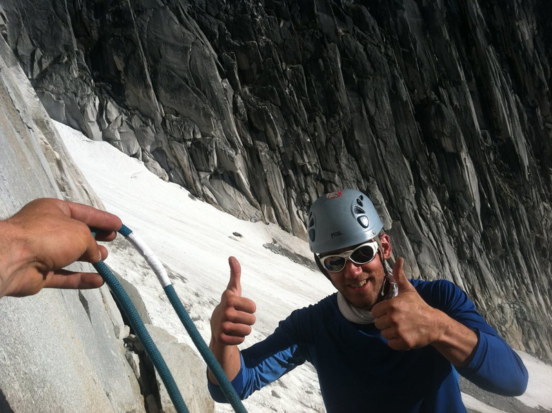 Approach: Check.<br>
Vertical feet to climb: 3000.<br>
Coreshots: 1.<br>
Jonathan psyched(?) on our solution.