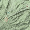 Red X is where I believe the dang gate was - start from 3800 feet...or if you can drive to Cloud Cap, this is preferred (Blue X).  Cairn to drop down and across is near the red circle