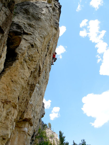 Austin approaching the high crux of Mohican.